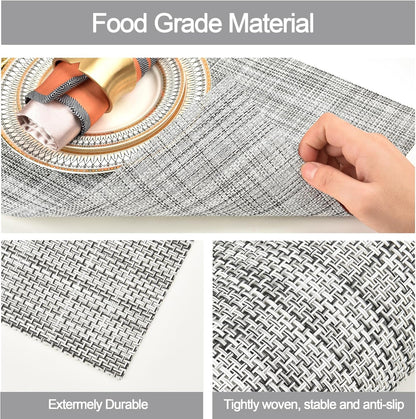 Placemats Set of 8 - Easy Clean Washable Vinyl Placemats - Wipeable Heat Resistant Table Mats for