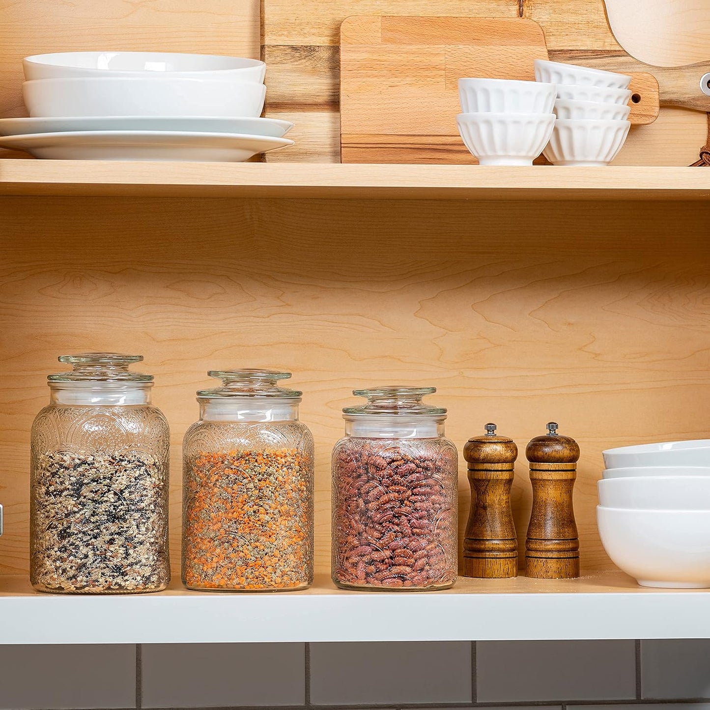 Le'raze Food Storage Containers with Airtight Lids - Retro Design - Pantry Organization, Glass
