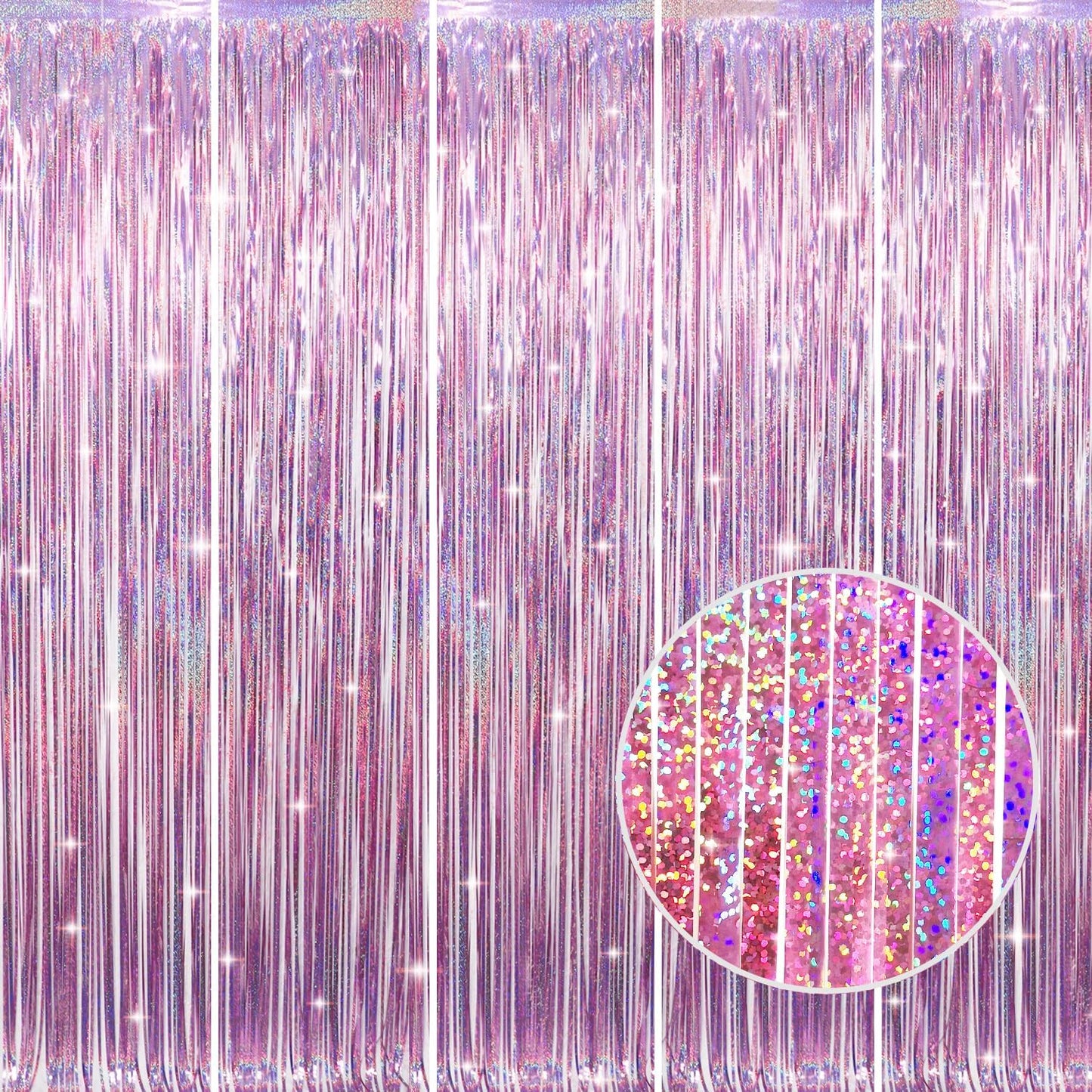 GOER 3.2 ft x 8.2 ft Metallic Tinsel Foil Fringe Curtains Party Photo Backdrop Party Streamers for