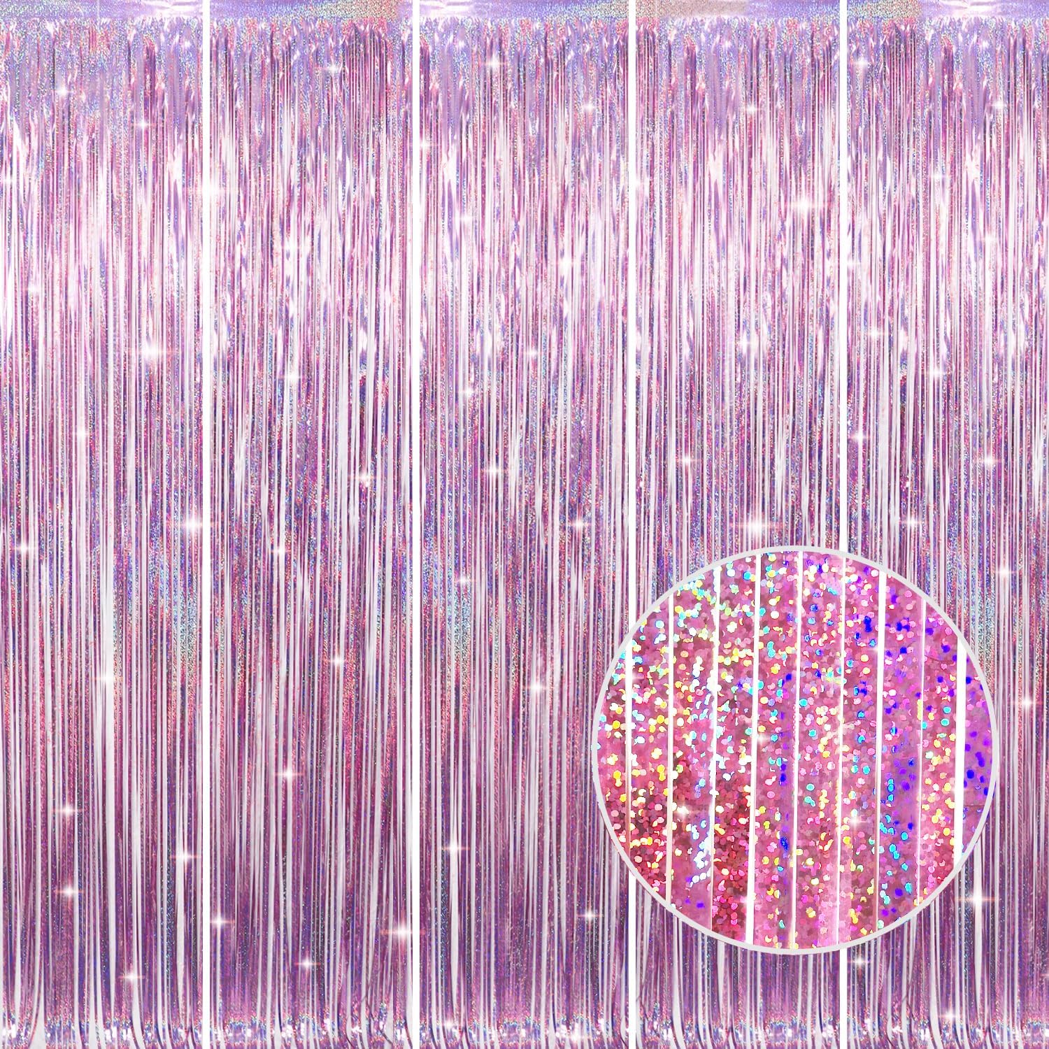 GOER 3.2 ft x 8.2 ft Metallic Tinsel Foil Fringe Curtains Party Photo Backdrop Party Streamers for