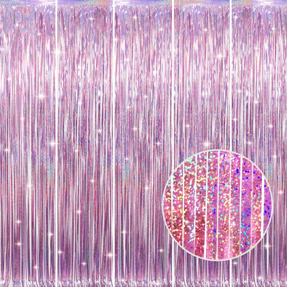 GOER 3.2 ft x 8.2 ft Metallic Tinsel Foil Fringe Curtains Party Photo Backdrop Party Streamers for