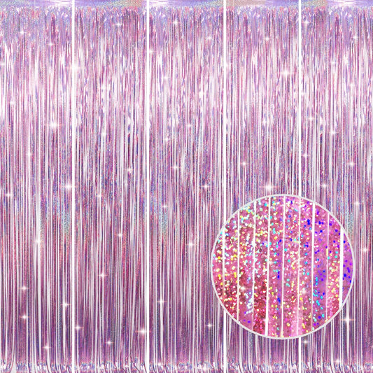 GOER 3.2 ft x 8.2 ft Metallic Tinsel Foil Fringe Curtains Party Photo Backdrop Party Streamers for
