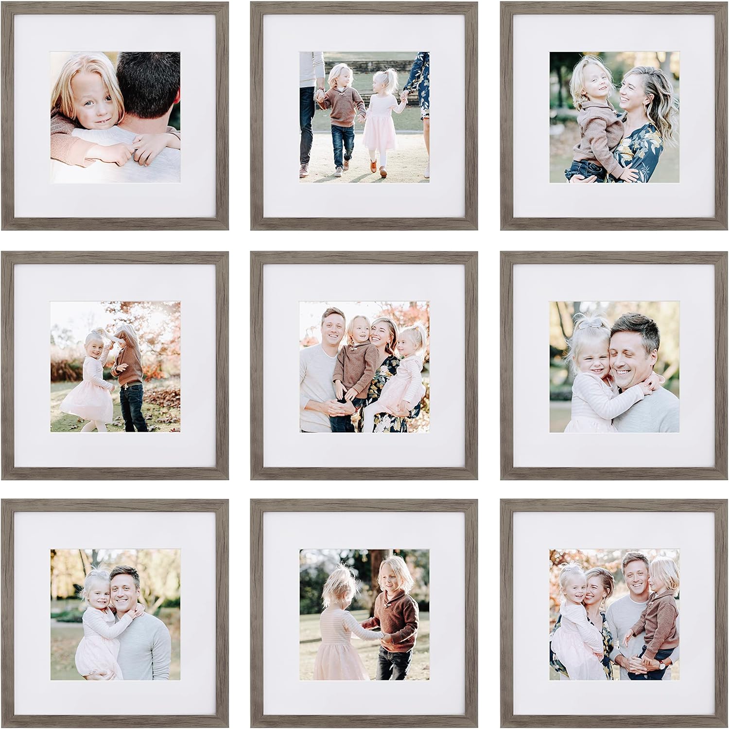 Sheffield Home 9 Piece Gallery Wall Frame Set, 12x12 Inch, Natural