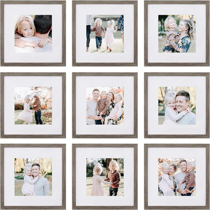Sheffield Home 9 Piece Gallery Wall Frame Set, 12x12 Inch, Natural