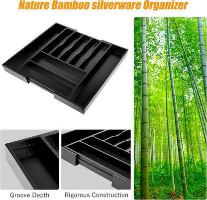 Bellsal Large Premium Bamboo Silverware Organizer - Expandable Utensil Drawer Organizer - 17"x19.6"
