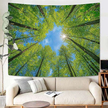 AMM Nature Forest Tree Celling Tapestry Lush Green Treetops Sunlit Tapestry for Bedroom Aesthetic