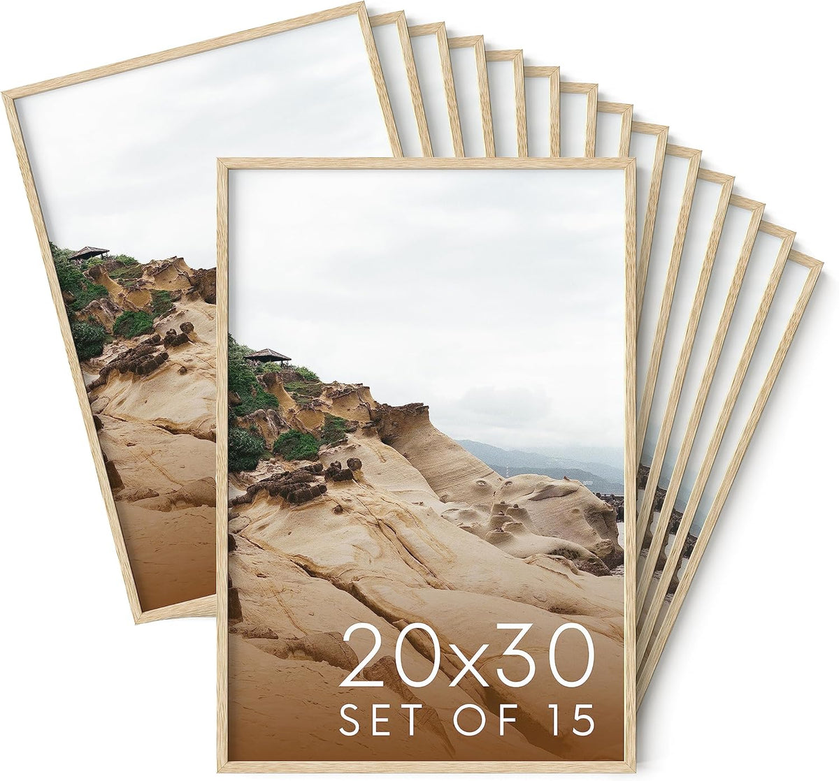 Haus and Hues 20x30 Natural Oak Wood Picture Frames Set of 15 - Premium Bulk Picture Frames 12x16