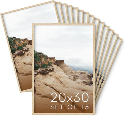 Haus and Hues 20x30 Natural Oak Wood Picture Frames Set of 15 - Premium Bulk Picture Frames 12x16
