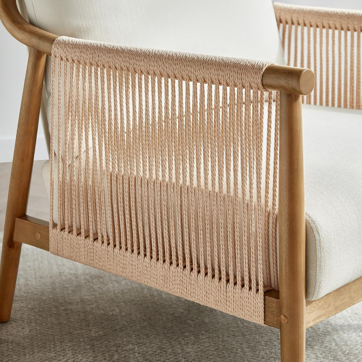 CHITA Braid Armchair Set of 2, Modern Accent Chair for Living Room, Cream
