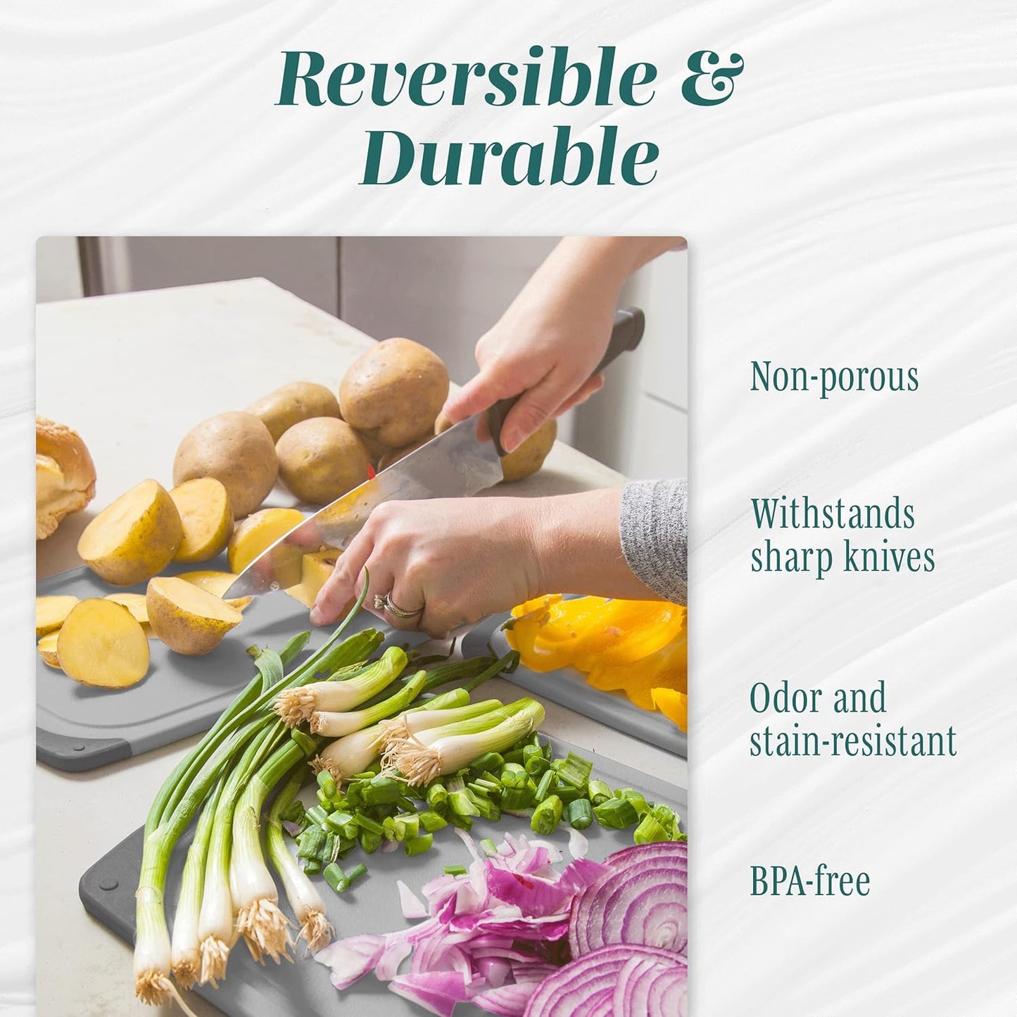 Cutting Boards for Kitchen - BPA-Free Chopping Board - Different Sizes & Non Slip Handles