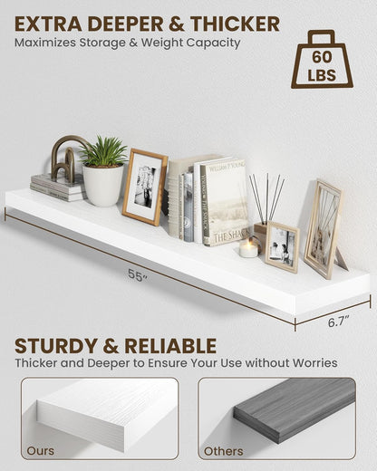 Marsmiles 55" Floating Shelves for Wall, Wooden Shelves with Invisible Brackets Set of 2, Rustic