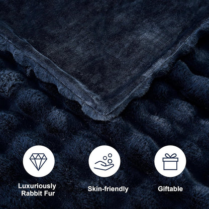 DREAMNINE Super Soft Thick Bubble Faux Rabbit Fur Throw Blanket for Couch 50" x 60", Reversible