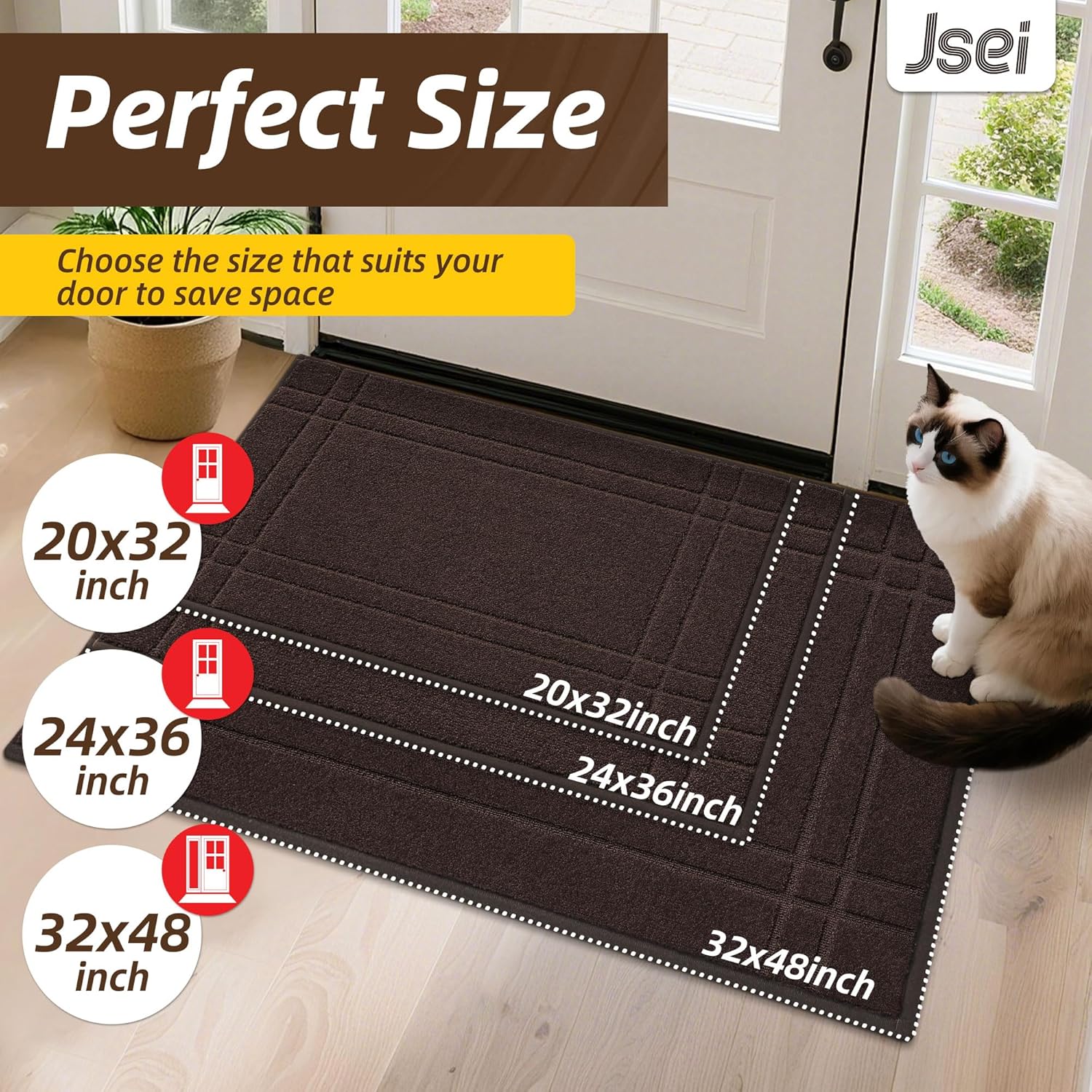 JSEI Entryway Rugs Doormat 32"x48", Non-Slip Dirt Trapper Door Mats Indoor, Washable Absorbent and