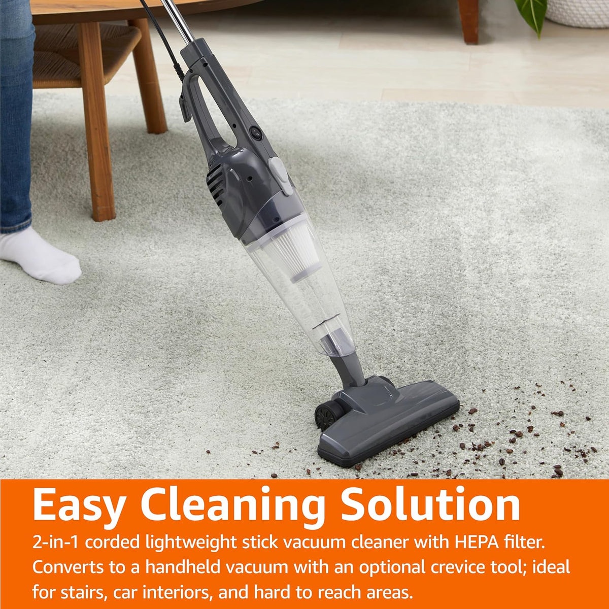Amazon Basics 2-in-1 Corded Stick Vacuum Cleaner, Convertible to Handheld, Lightweight (3.9 LBS)