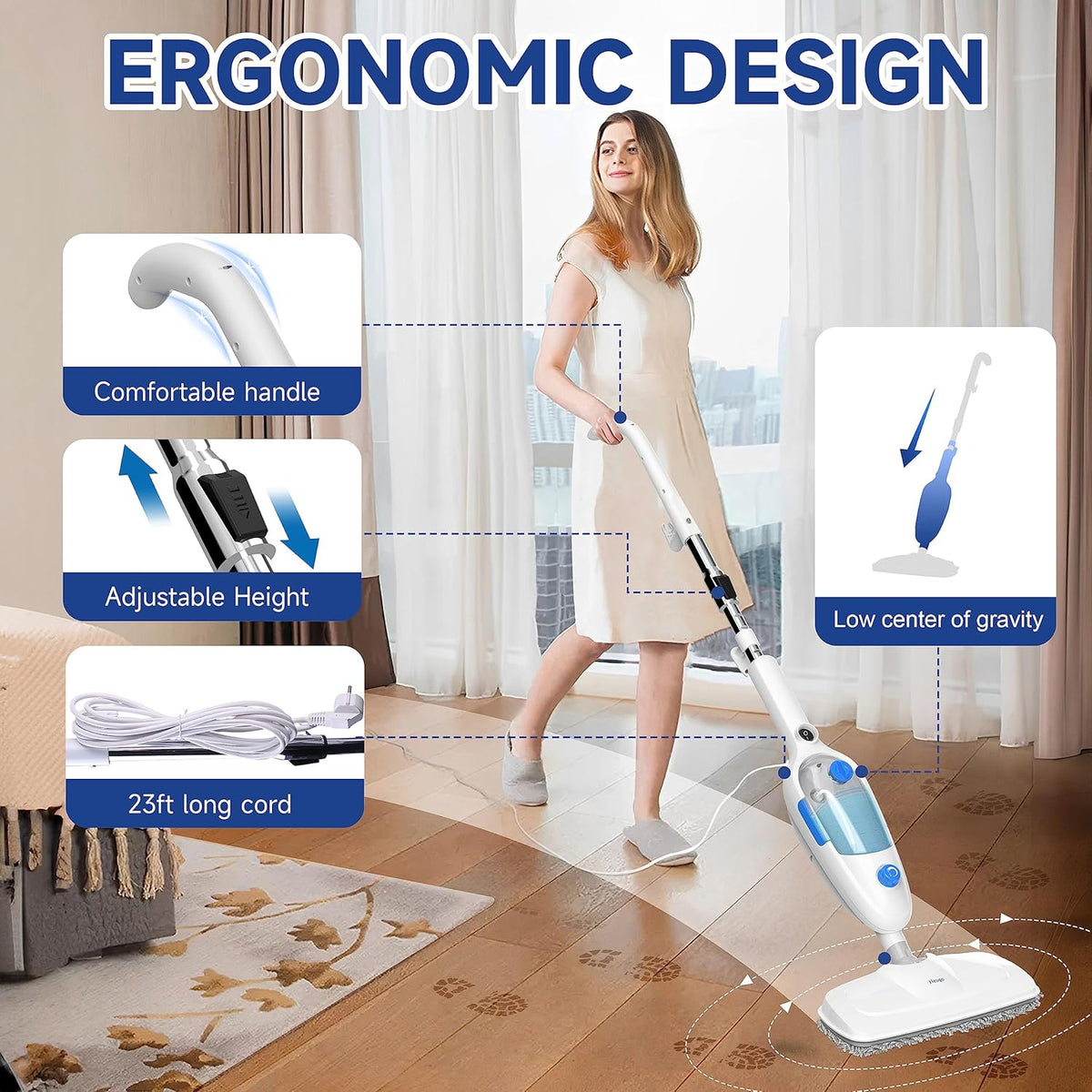 Steam Mop for Hardwood Floor Cleaning, Floor Steamer Cleaner Lightweight for Vinyl, Laminate