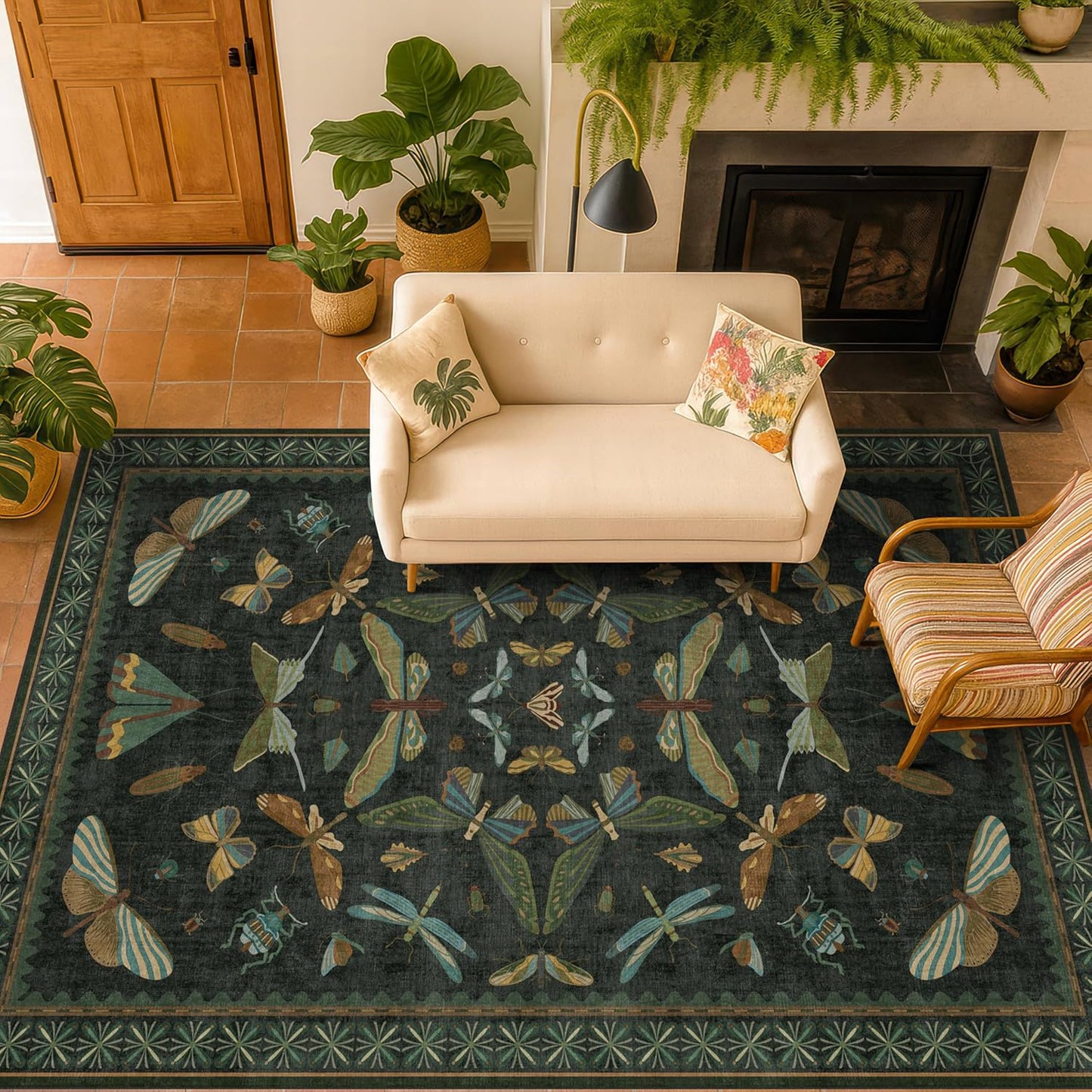 Green Area Rugs 5x7 for Living Room - Fairy Fantasy Moss Rugs for Dining Room Table, Bedroom
