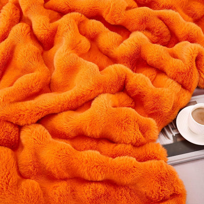 DREAMNINE Large Fuzzy Soft Fall Bubble Faux Rabbit Fur Blanket Queen Size 80" x 90", Luxury Big