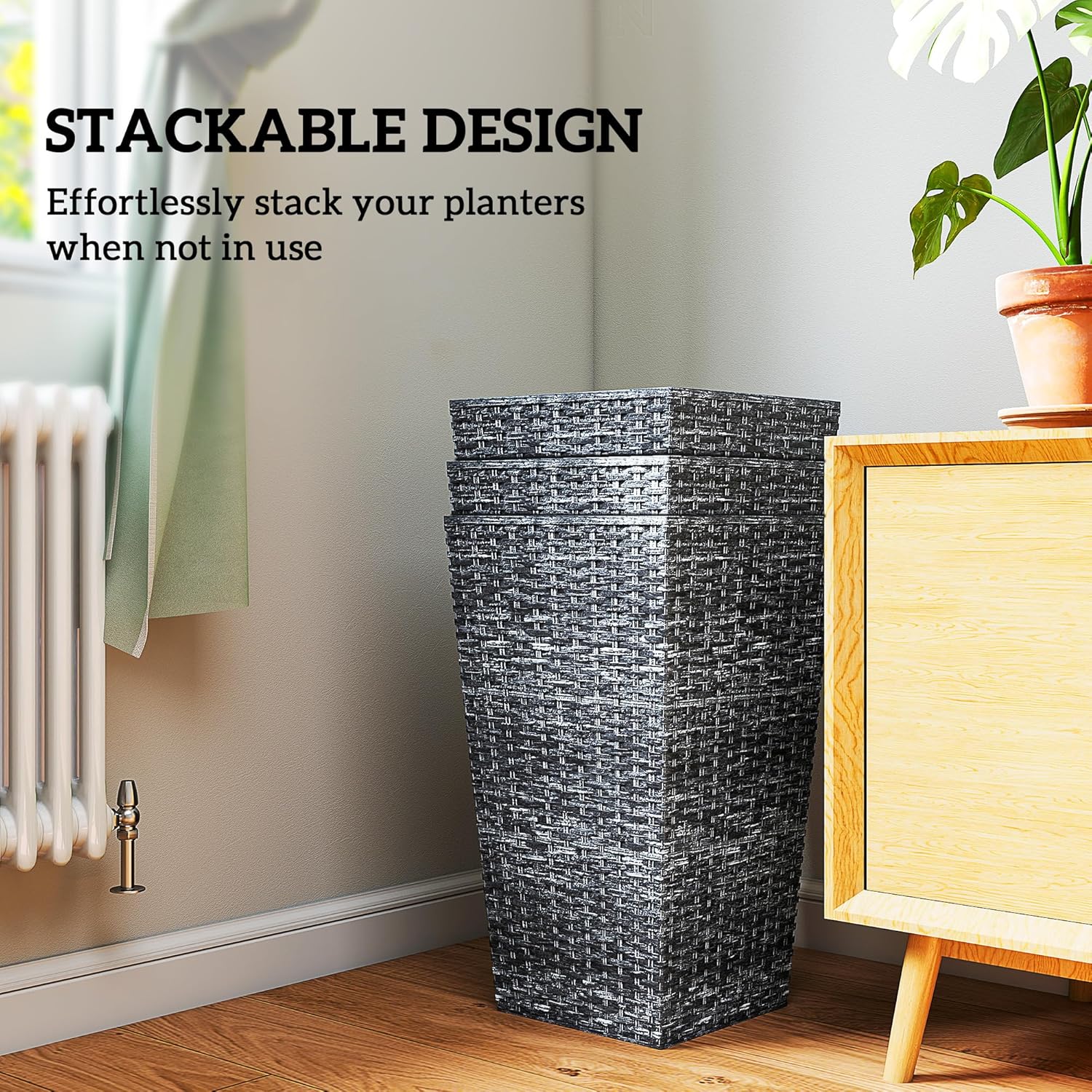 Outsunny Tall Planters for Outdoor Plants Set of 3, 24 in Taper Planters with Drainage Holes