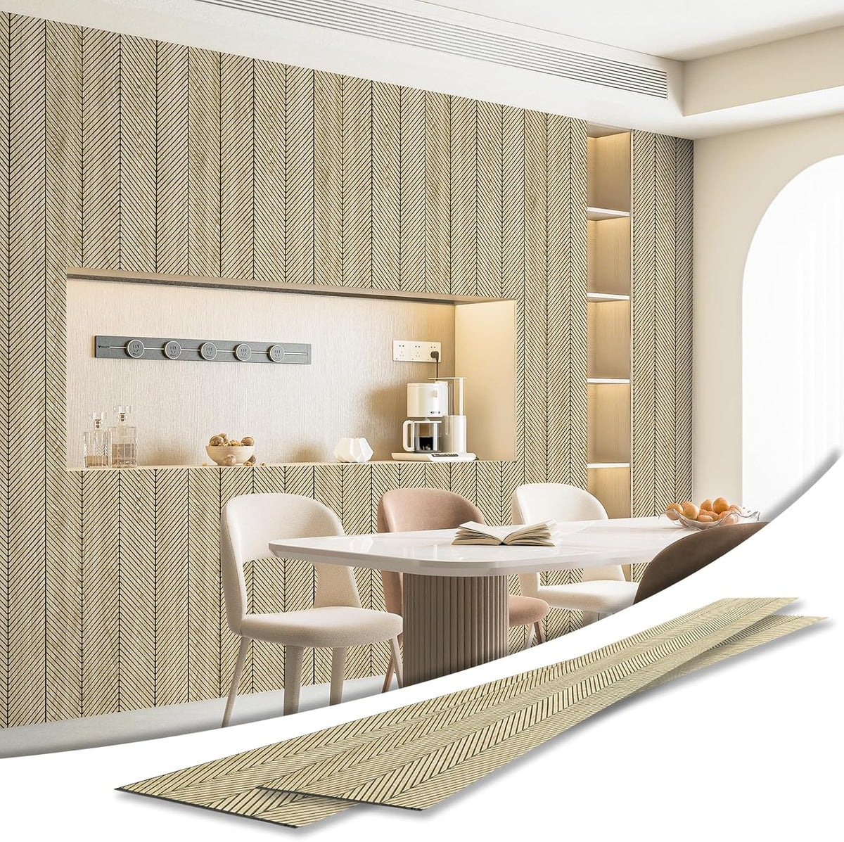 Art3d 4-Pack Glue-On Herringbone Wainscoting Panel for Interior Wall Decor - 104 x 12 Inch