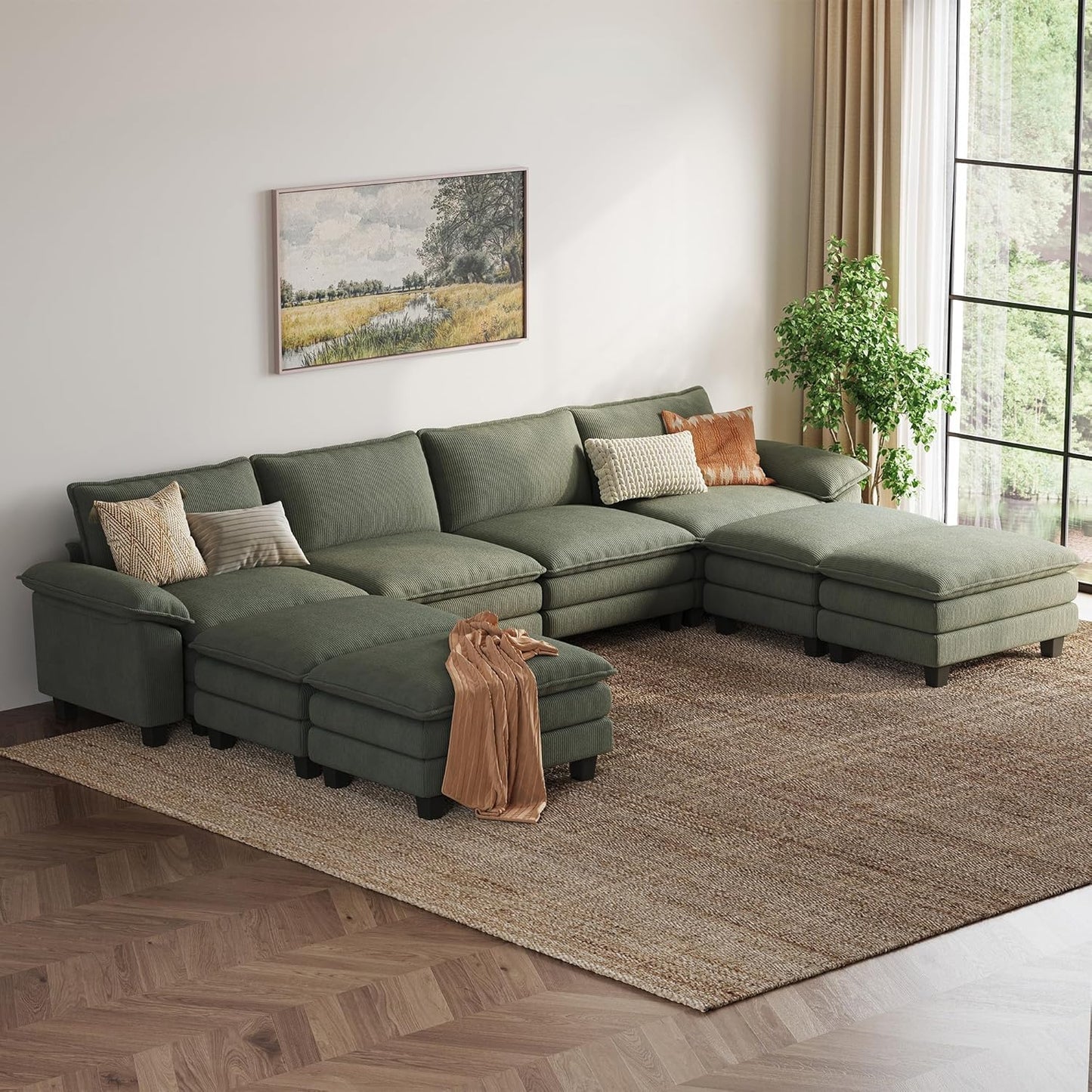 LINSY HOME Modular Sectional Sofa - 157'' Sleeper Sofa Cloud Couch Oversized Corduroy Sofa Bed with