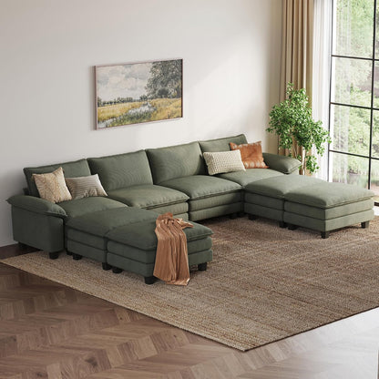 LINSY HOME Modular Sectional Sofa - 157'' Sleeper Sofa Cloud Couch Oversized Corduroy Sofa Bed with
