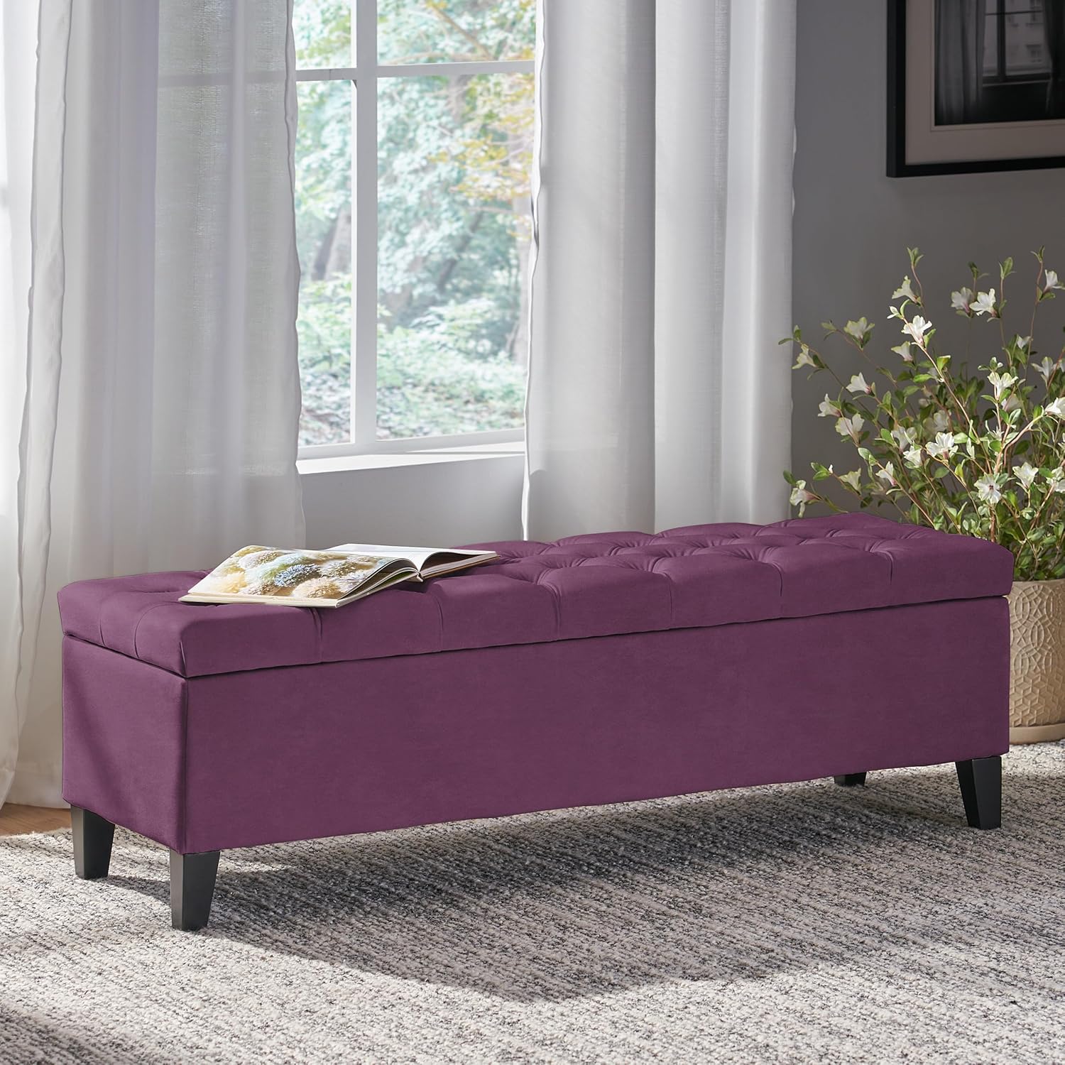 Christopher Knight Home Gloust Velvet Storage Ottoman, Upholstered Rectangular Storage Bench