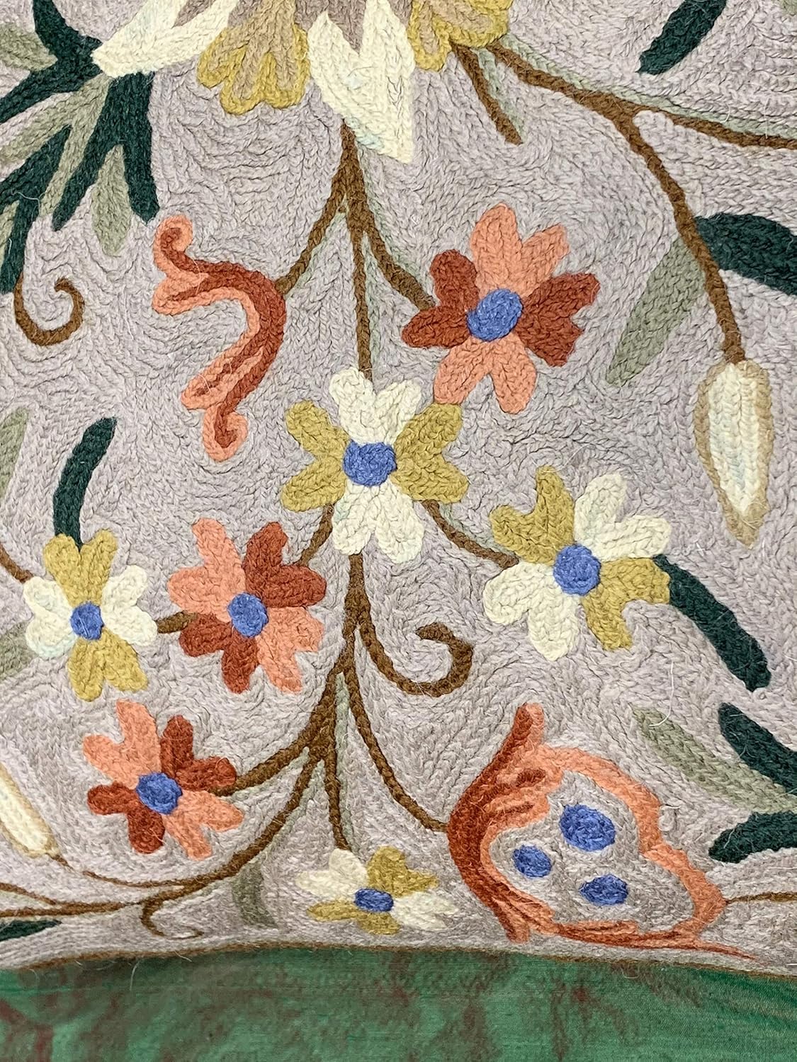 Beige Floral Pillow Cover Taupe Flower Traditional Hand Embroidered Pillowcase Traditional Outdoor
