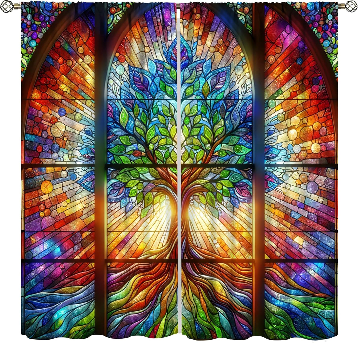 Stained Glass Curtains,Tree of Life Colorful Abstract Art Home Decor Drapes for Bedroom Living Room