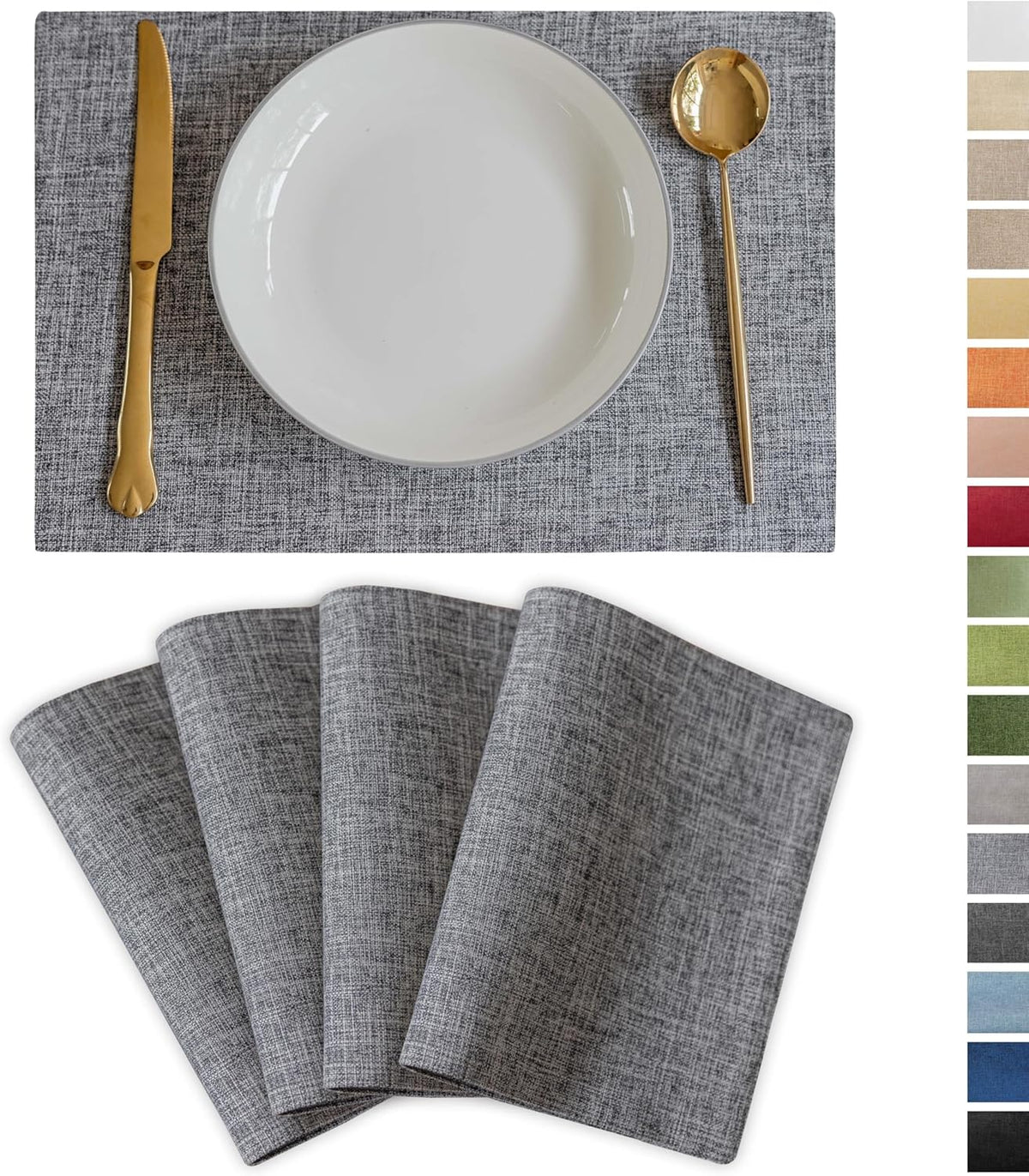 Demetex Grey Placemats Set of 4 Farmhouse Heat Resistant Linen Table Place Mats Washable Cloth
