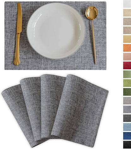 Demetex Grey Placemats Set of 4 Farmhouse Heat Resistant Linen Table Place Mats Washable Cloth