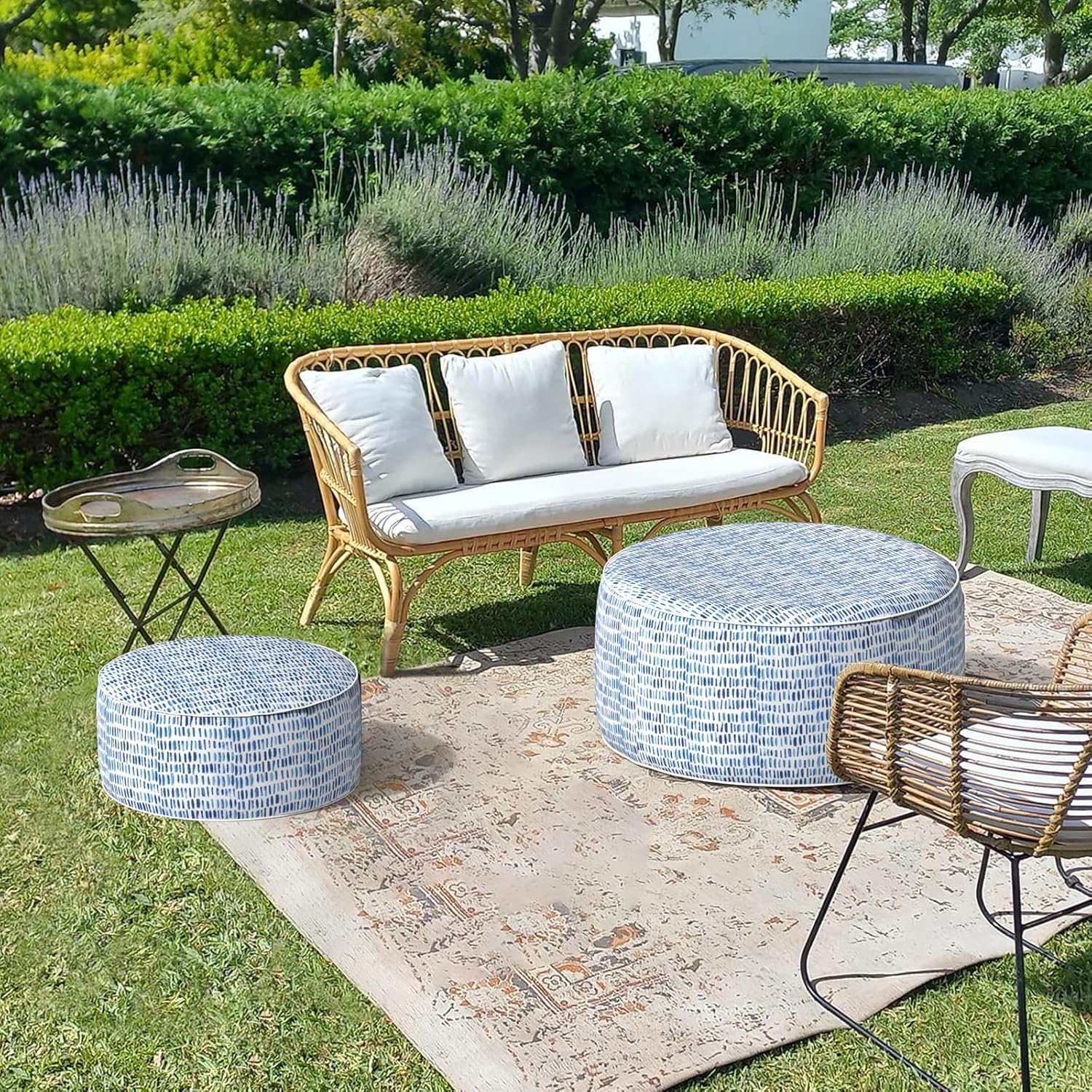 LVTXIII Outdoor Inflatable Ottoman Stool, Patio Water Repellent Footrest Stool with Handle