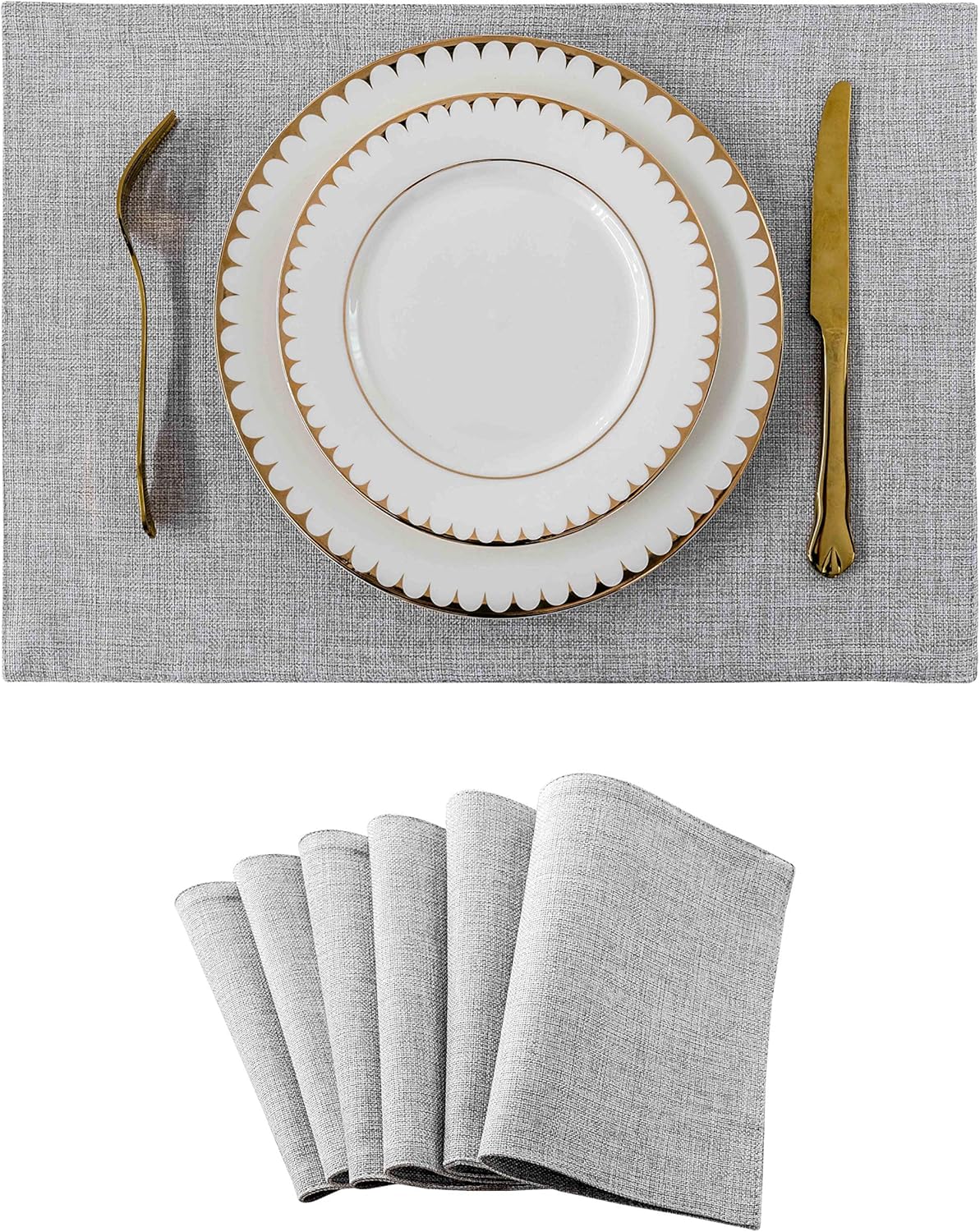 Home Brilliant Cloth Placemats Set of 6 Table Place Mats Light Grey Placemat Easy to Clean Heat