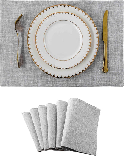 Home Brilliant Cloth Placemats Set of 6 Table Place Mats Light Grey Placemat Easy to Clean Heat