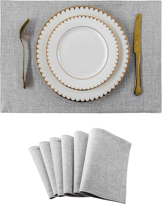 Home Brilliant Cloth Placemats Set of 6 Table Place Mats Light Grey Placemat Easy to Clean Heat