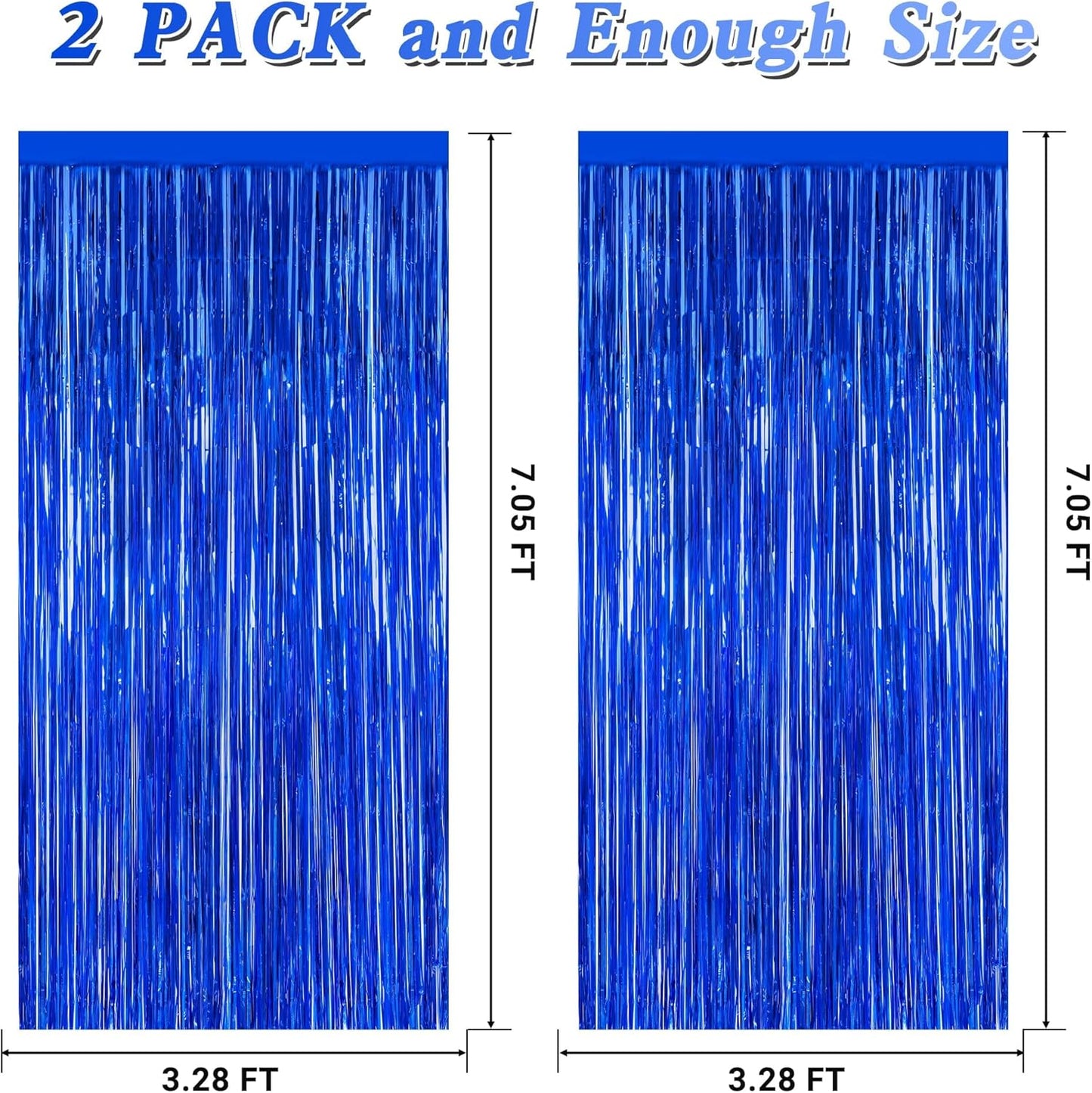 2 PCS Tinsel Backdrop, 3.28 FT x 7.05 FT Dark Blue Backdrop Curtains, Metallic Passover Fringe