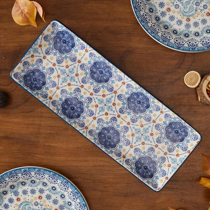 Bico Blue Talavera Ceramic 14 inch Rectangular Serving Platter, Set of 2, for Serving Salad, Pasta