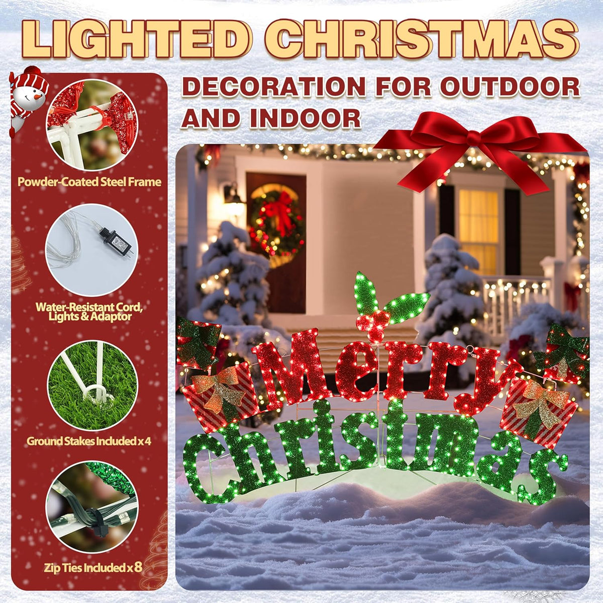 6FT Merry Christmas Sign for Decoration, 2-in-1 Pre-Lit Holiday Greeting Sign Decor with 456 LED