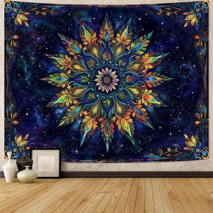 Fowocu Boho Floral Mandala Tapestry for Bedroom Aesthetic Blue Bohemian Colorful Flower Wall