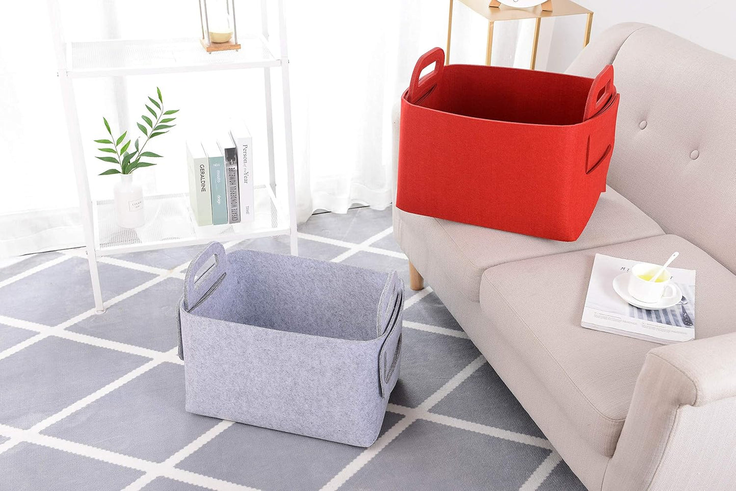 Minoisome Storage Basket Felt Storage Bin Collapsible& Convenient Box Organizer with Carry Handles