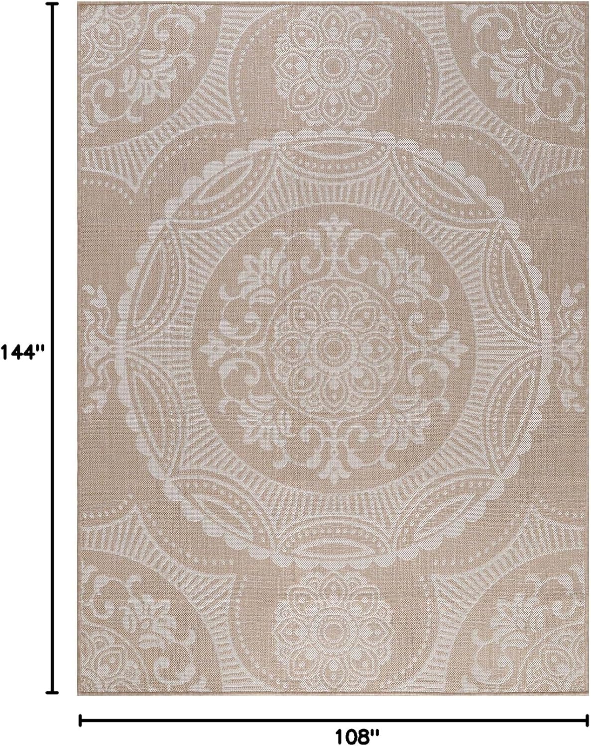 Medallion Outdoor Rug 9x12 Washable Outside Carpet for Indoor Patio Porch Waterproof Easy Cleaning
