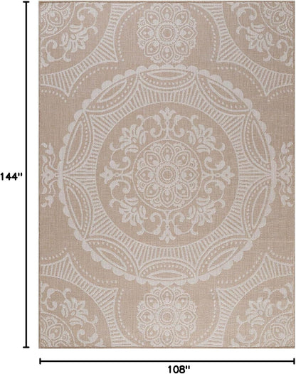 Medallion Outdoor Rug 9x12 Washable Outside Carpet for Indoor Patio Porch Waterproof Easy Cleaning