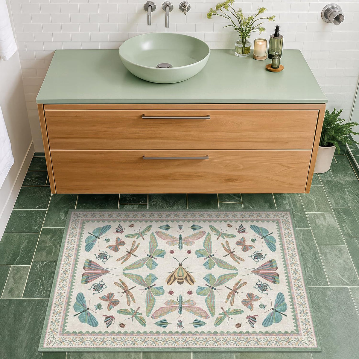 Washable Boho Bathroom Rug 2x3, Small Throw Rugs for Kitchen, Powder Room, Front Door Indoor