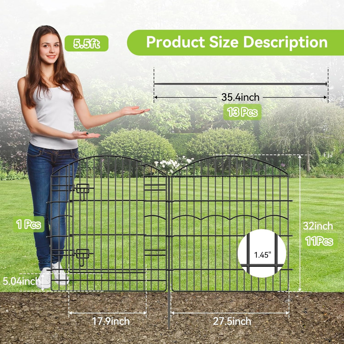 Decorative Garden Fence 12 Panels 26.8ft(L)×32in(H) Garden Fences Animal Barrier Fencing with 11