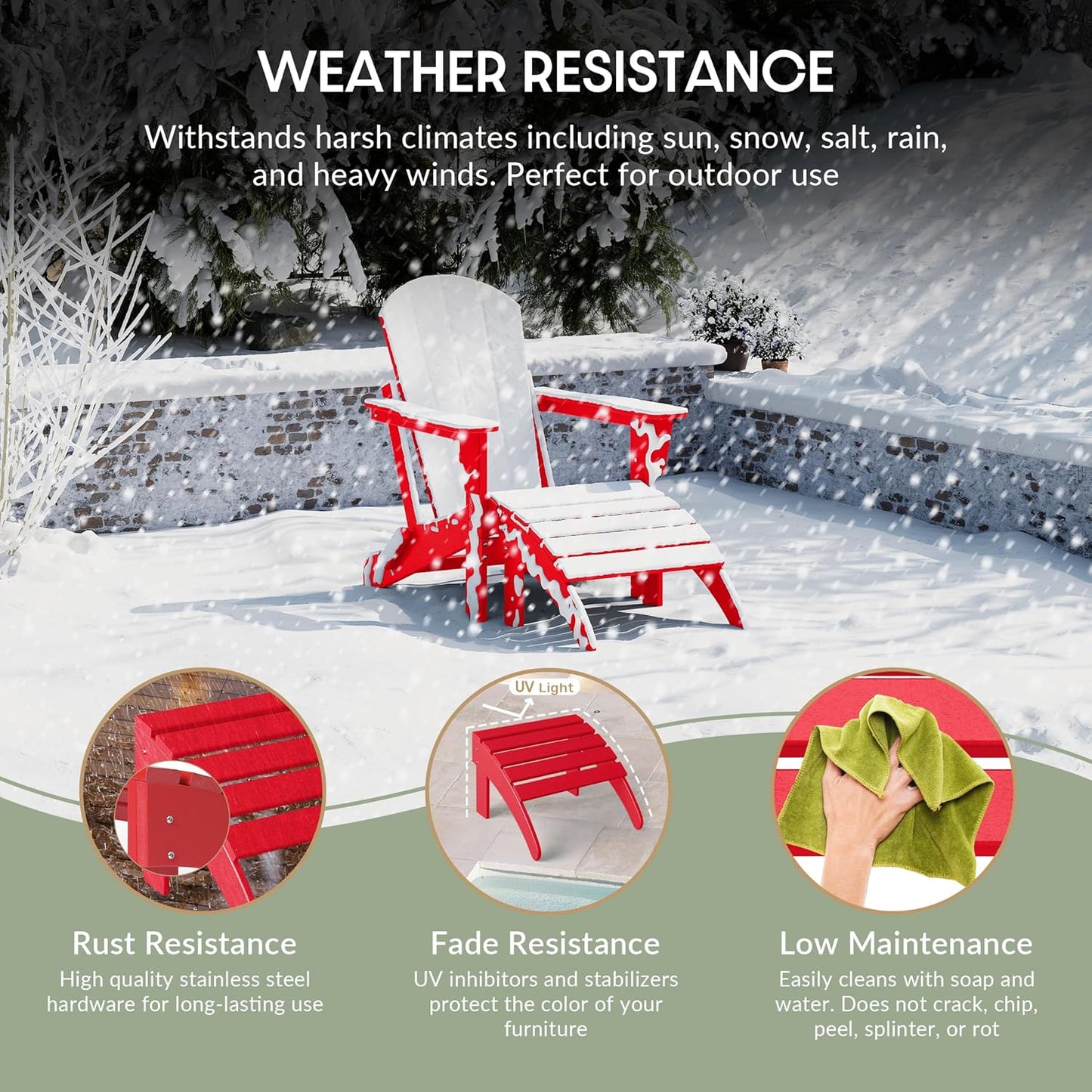WestinTrends Outdoor Ottoman, Patio Adirondack Ottoman Foot Rest, All Weather Poly Lumber Folding