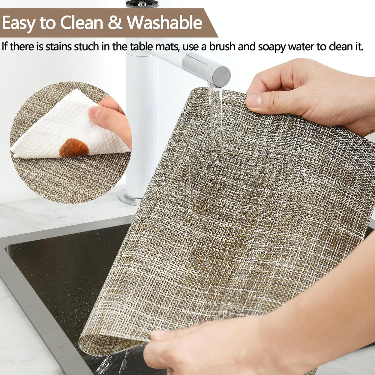 Placemats Set of 4 - Easy Clean Washable Vinyl Placemats - Wipeable Heat Resistant Table Mats for