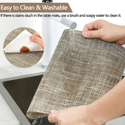 Placemats Set of 4 - Easy Clean Washable Vinyl Placemats - Wipeable Heat Resistant Table Mats for