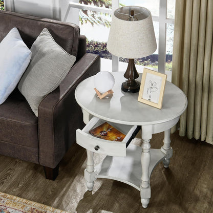 MODERION Oval End Table with Drawer, Solid Wood Sofa Side Storage Shelf, Traditional Living Room