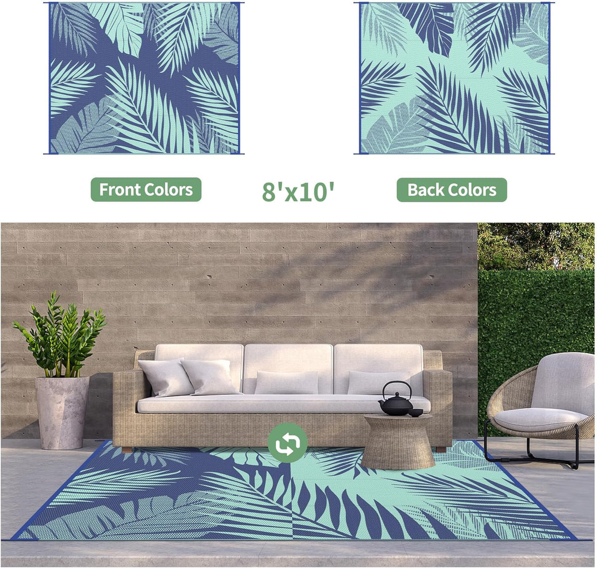 GENIMO Outdoor Rug 8' x 10' Waterproof for Patios Clearance, Reversible Outdoor Plastic Straw