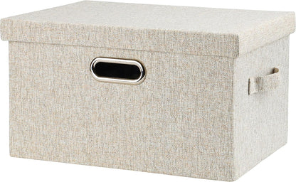 Medium 15" 21 Quart Collapsible Stackable Storage Bins with Lids, 1 Pack Beige Foldable Fabric