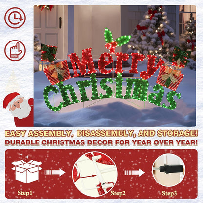 6FT Merry Christmas Sign for Decoration, 2-in-1 Pre-Lit Holiday Greeting Sign Decor with 456 LED